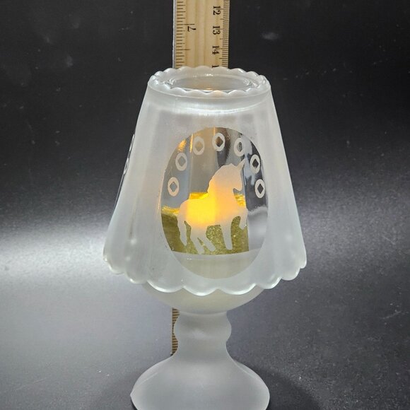 Frosted Glass Unicorn Candleholder 6" tealight votive holder whimsy patio lights - Picture 5 of 8